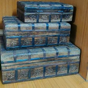 Three wooden boxes set